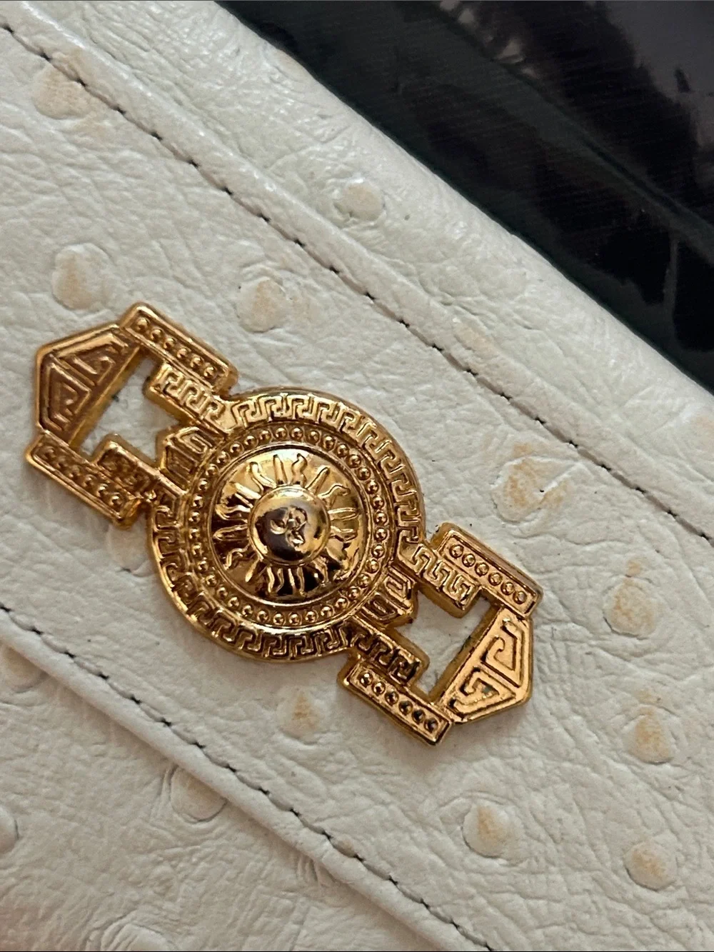 Vintage Versace Cream Leather Key Case with Gold Medallion Hardware